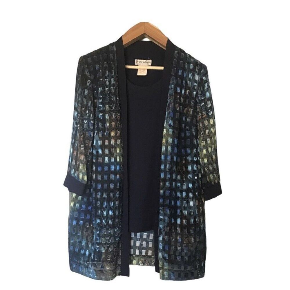 Dressbarn Jacket Mock Tank Set Womens Size 14 W Blue Purple Metallic Career